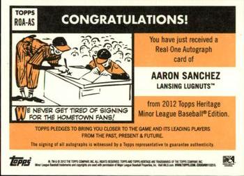 2012 Topps Heritage Minor League - Real One Autographs #ROA-AS Aaron Sanchez Back