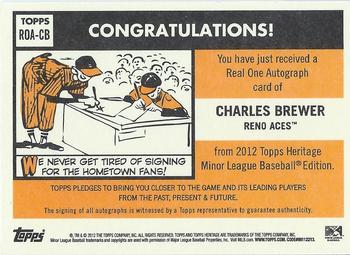 2012 Topps Heritage Minor League - Real One Autographs #ROA-CB Charles Brewer Back
