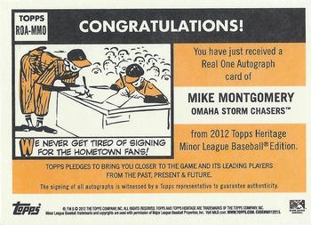 2012 Topps Heritage Minor League - Real One Autographs #ROA-MMO Mike Montgomery Back