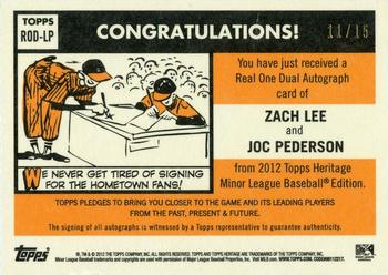 2012 Topps Heritage Minor League - Real One Autographs Dual #ROD-LP Zach Lee / Joc Pederson Back