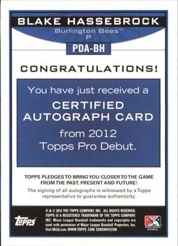 2012 Topps Pro Debut - Autographs #PDA-BH Blake Hassebrock Back