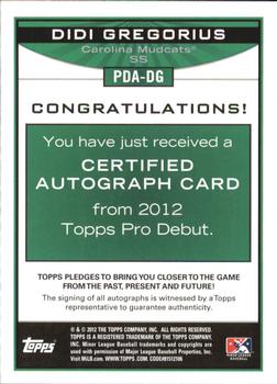 2012 Topps Pro Debut - Autographs #PDA-DG Didi Gregorius Back