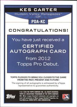 2012 Topps Pro Debut - Autographs #PDA-KC Kes Carter Back