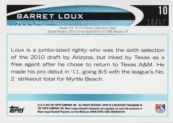 2012 Topps Pro Debut - Gold #10 Barret Loux Back