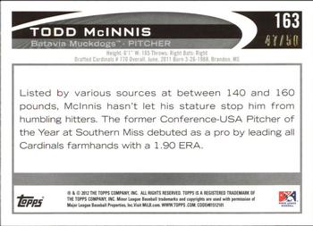 2012 Topps Pro Debut - Gold #163 Todd McInnis Back