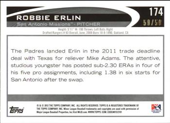 2012 Topps Pro Debut - Gold #174 Robbie Erlin Back