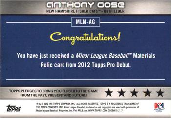 2012 Topps Pro Debut - Minor League Materials #MLM-AG Anthony Gose Back