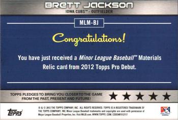 2012 Topps Pro Debut - Minor League Materials #MLM-BJ Brett Jackson Back