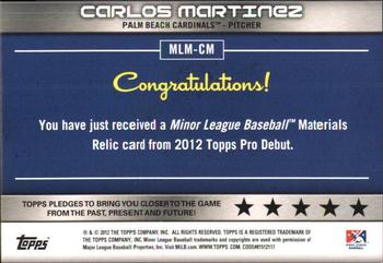 2012 Topps Pro Debut - Minor League Materials #MLM-CM Carlos Martinez Back