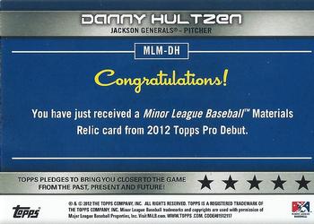 2012 Topps Pro Debut - Minor League Materials #MLM-DH Danny Hultzen Back