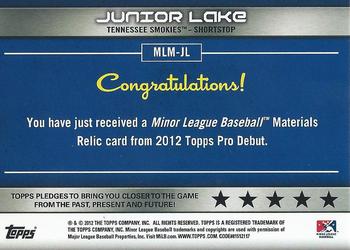 2012 Topps Pro Debut - Minor League Materials Gold #JL Junior Lake Back