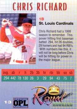 2000 Royal Rookies #13 Chris Richard Back