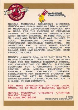 1992 Pacific McDonald's St. Louis Cardinals #NNO Checklist Back