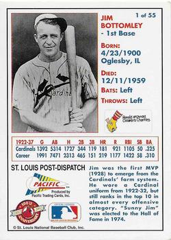 1992 Pacific McDonald's St. Louis Cardinals #1 Jim Bottomley Back