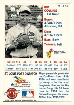 1992 Pacific McDonald's St. Louis Cardinals #2 Rip Collins Back