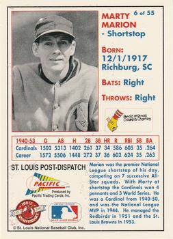 1992 Pacific McDonald's St. Louis Cardinals #6 Marty Marion Back
