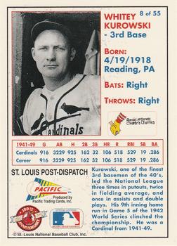1992 Pacific McDonald's St. Louis Cardinals #8 Whitey Kurowski Back