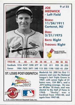 1992 Pacific McDonald's St. Louis Cardinals #9 Joe Medwick Back