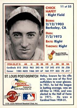 1992 Pacific McDonald's St. Louis Cardinals #11 Chick Hafey Back