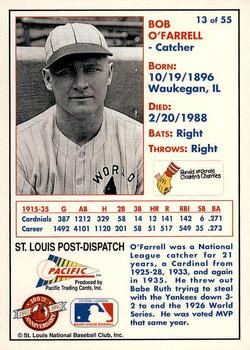 1992 Pacific McDonald's St. Louis Cardinals #13 Bob O'Farrell Back