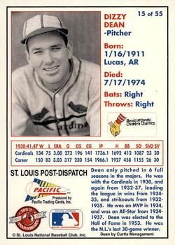 1992 Pacific McDonald's St. Louis Cardinals #15 Dizzy Dean Back