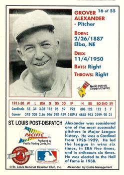 1992 Pacific McDonald's St. Louis Cardinals #16 Grover Cleveland Alexander Back