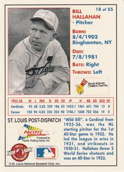 1992 Pacific McDonald's St. Louis Cardinals #18 Bill Hallahan Back