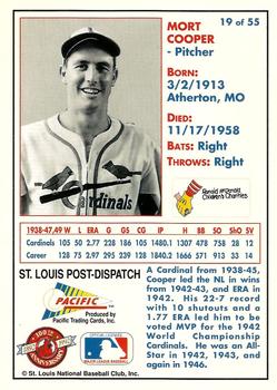 1992 Pacific McDonald's St. Louis Cardinals #19 Mort Cooper Back
