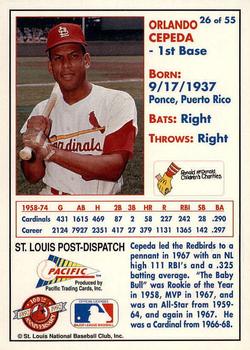 1992 Pacific McDonald's St. Louis Cardinals #26 Orlando Cepeda Back
