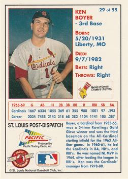 1992 Pacific McDonald's St. Louis Cardinals #29 Ken Boyer Back