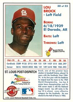 1992 Pacific McDonald's St. Louis Cardinals #30 Lou Brock Back