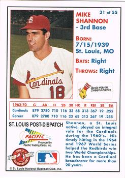 1992 Pacific McDonald's St. Louis Cardinals #31 Mike Shannon Back