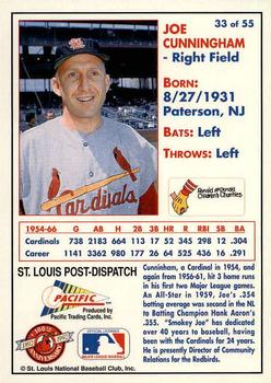 1992 Pacific McDonald's St. Louis Cardinals #33 Joe Cunningham Back