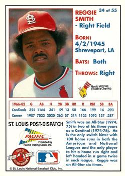 1992 Pacific McDonald's St. Louis Cardinals #34 Reggie Smith Back