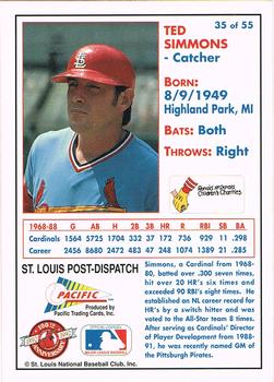 1992 Pacific McDonald's St. Louis Cardinals #35 Ted Simmons Back