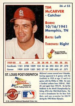 1992 Pacific McDonald's St. Louis Cardinals #36 Tim McCarver Back