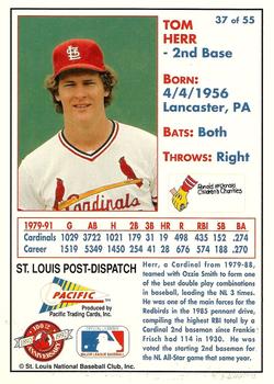 1992 Pacific McDonald's St. Louis Cardinals #37 Tom Herr Back