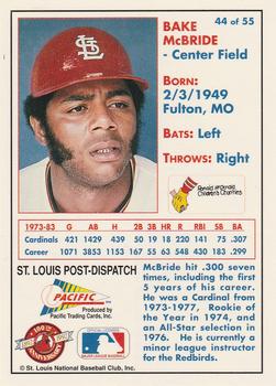 1992 Pacific McDonald's St. Louis Cardinals #44 Bake McBride Back