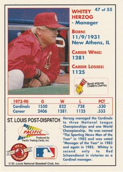 1992 Pacific McDonald's St. Louis Cardinals #47 Whitey Herzog Back