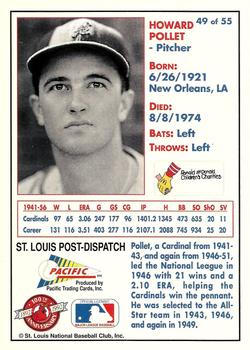 1992 Pacific McDonald's St. Louis Cardinals #49 Howie Pollet Back