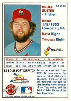 1992 Pacific McDonald's St. Louis Cardinals #52 Bruce Sutter Back