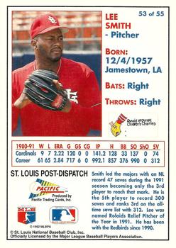1992 Pacific McDonald's St. Louis Cardinals #53 Lee Smith Back