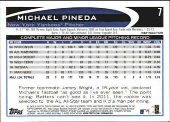 2012 Topps Chrome - Orange Refractors #7 Michael Pineda Back