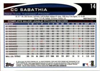 2012 Topps Chrome - Orange Refractors #14 CC Sabathia Back