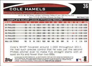 2012 Topps Chrome - Orange Refractors #36 Cole Hamels Back