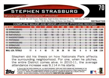 2012 Topps Chrome - Orange Refractors #70 Stephen Strasburg Back