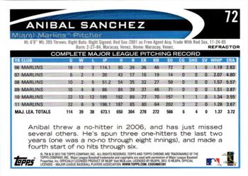 2012 Topps Chrome - Orange Refractors #72 Anibal Sanchez Back