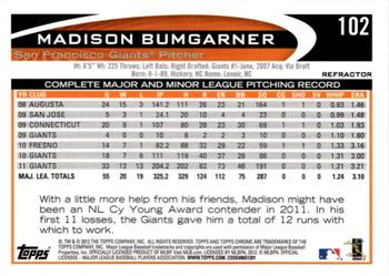 2012 Topps Chrome - Orange Refractors #102 Madison Bumgarner Back