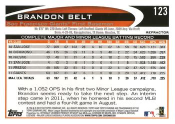 2012 Topps Chrome - Orange Refractors #123 Brandon Belt Back