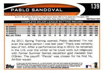 2012 Topps Chrome - Orange Refractors #139 Pablo Sandoval Back